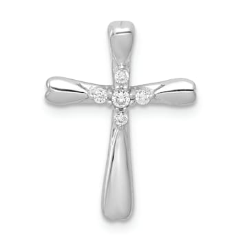 Rhodium Over 14K White Gold 1/20ct. 5-Stone Diamond Cross Chain Slide