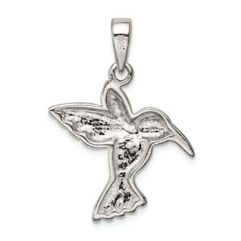 Rhodium Over Sterling Silver Lab Created Opal Inlay Hummingbird Pendant
