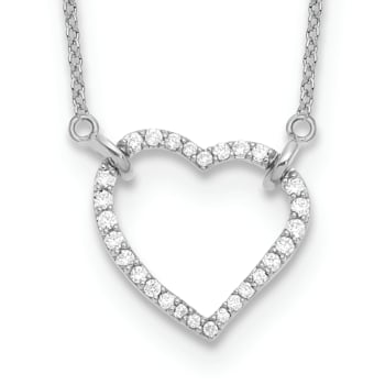 Rhodium Over 14K White Gold Lab Grown Diamond Heart Pendant Necklace