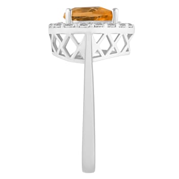 8x5mm Pear Shape Citrine And White Topaz Accents Rhodium Over Sterling
Silver Halo Ring