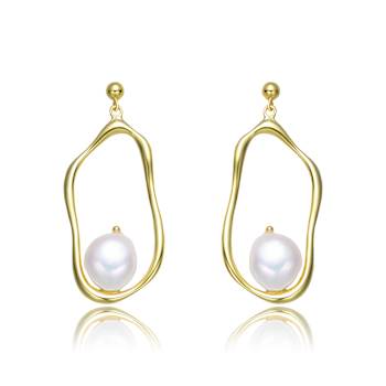 Pear Shape Pearl Drop Earrings In 14K Gold Over Sterling Silver