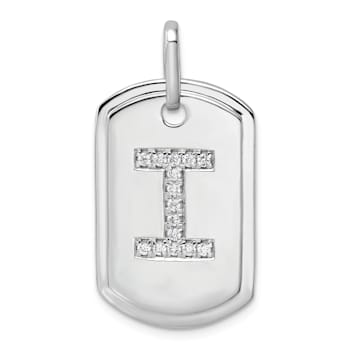 Rhodium Over 14k White Gold Diamond Initial I Dog Tag Charm
