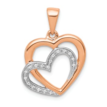 14k Rose Gold and Rhodium Over 14k Rose Gold Diamond Entwined Hearts Pendant