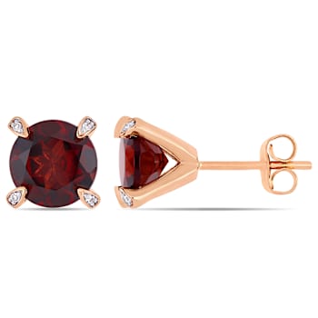 Garnet and Diamond 10K Pink Gold Earrings 4.02ctw
