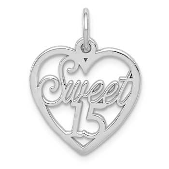 Rhodium Over 14k White Gold Sweet 15 Heart Charm