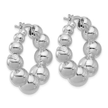 Rhodium Over Sterling Silver Polished Beaded Round Hoop Earrings
