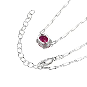 Red Lab Created Ruby Rhodium Over Sterling Silver Paperclip Necklace 2.60ctw