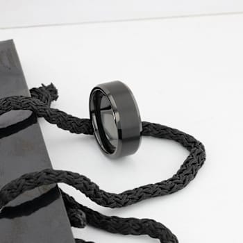ELISE Black Tungsten Ring with Polished Beveled Edges and Brush Finished
Center 8mm