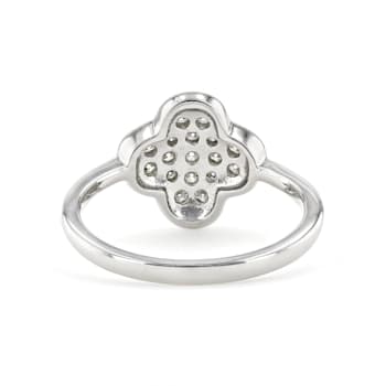 Moissanite Rhodium Over Sterling Silver 4-Leaf Clover Cluster Ring