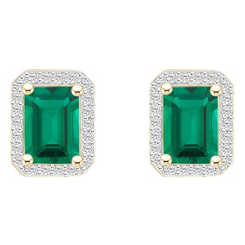 7x5mm Emerald Cut Created Emerald And Created White Sapphire 10k Yellow
Gold Halo Stud Earrings