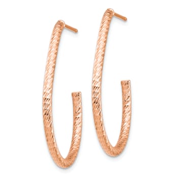 14k Rose Gold Polished and Diamond-Cut 1 3/16" J-Hoop Earrings