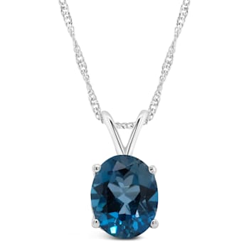 10x8mm Oval London Blue Topaz Rhodium Over Sterling Silver Pendant With Chain