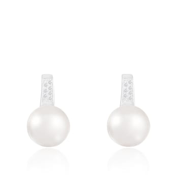 10.5-11mm White Cultured Freshwater Pearl Rhodium Over Sterling Silver Earrings