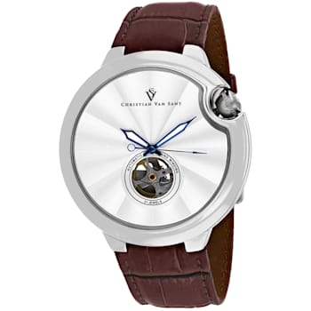 Christian Van Sant Men's Cyclone Automatic White Dial, Brown Leather
Strap Watch