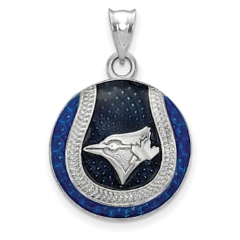 Rhodium Over Sterling Silver MLB LogoArt Toronto Blue Jays Enameled Pendant