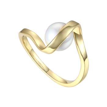 Pear Shape Pearl Double Weave Band Ring In 14K Gold Over Sterling Silver