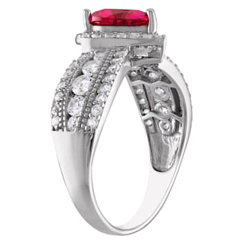 Sterling Silver Lab Created Heart Ruby and White Sapphire Ring 2.25ctw