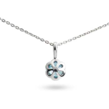 Natural Blue Topaz Sterling Silver Round Shape Pendant with Chain