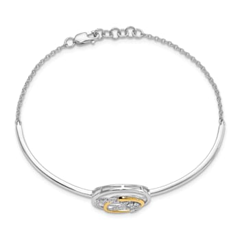 14k Yellow Gold and 14k White Gold Diamond Circle Cluster Bar Bracelet