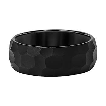 8mm Black Tungsten Carbide Comfort Fit Band with Hammered Finish
