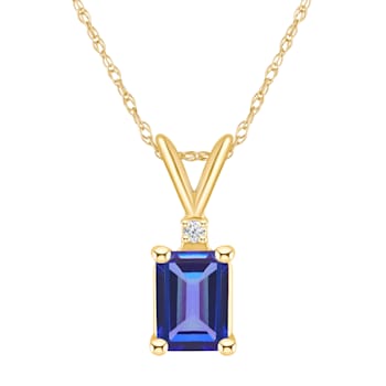 7x5mm Emerald Cut Tanzanite with Diamond Accent 14k Yellow Gold Pendant
With Chain
