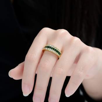 Emerald Color CZ Channel-Set Band Ring In 14K Gold Over Sterling Silver