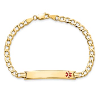 14k Yellow Gold Medical Red Enamel Curb Link ID Bracelet