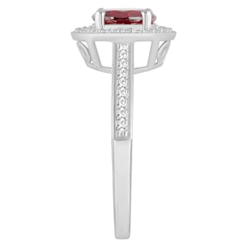 7mm Round Garnet 1/5 ctw Diamond Rhodium Over Sterling Silver Halo Ring