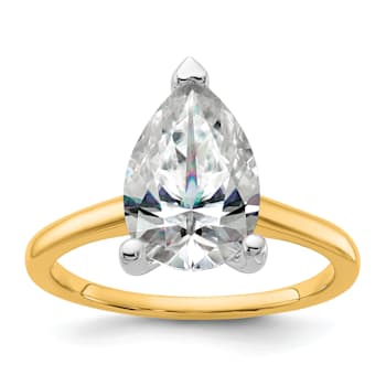 14K Yellow Gold With White Gold Accents 3 1/2 ct. D E F Pure Light Pear
Moissanite Solitaire Ring