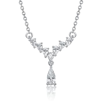 Graduated CZ Drop Y-Necklace In Sterling Silver