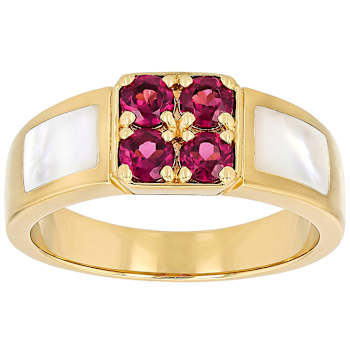 Grape Color Garnet And White Mother-Of-Pearl Ring In 18K Gold Over
Sterling Silver 0.68ctw