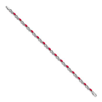 Rhodium Over 14k White Gold Diamond and Ruby Infinity Bracelet