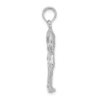 Rhodium Over 14k White Gold Polished and Textured 3D Flamingo Charm