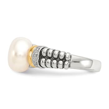 Sterling Silver Antiqued with 14K Accent Diamond and Freshwater Cultured
Pearl Ring