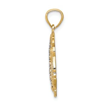 14K Two-tone Gold Diamond-cut Owl on the Moon Pendant
