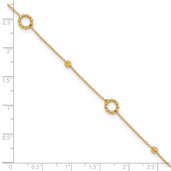 14K Yellow Gold Polished and Diamond-cut 10-inch Plus 1-inch Extension Anklet