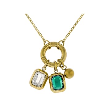 Green And Clear Emerald-Cut Charm Necklace In Gold-Tone 20 Inch