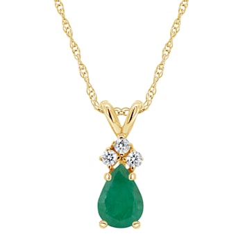 6x4mm Pear Shape Emerald with Diamond Accents 14k Yellow Gold Pendant
With Chain