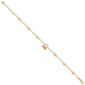 14K Two-tone Diamond-cut Hearts with 1 Inch Extension Bracelet