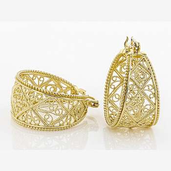 Open Filigree Hoop Earrings In 18K Gold Over Sterling Silver 32mm