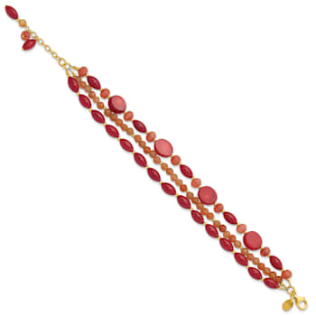 14K Yellow Gold Over Sterling Silver Aventurine/Coral/Jade 1-inch
Extension Bracelet