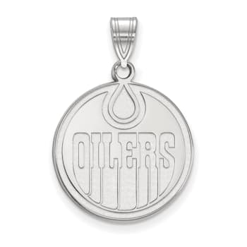 Rhodium Over Sterling Silver NHL LogoArt Edmonton Oilers Large Pendant