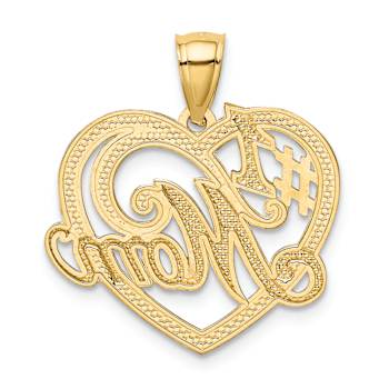 14K Two-tone Gold  Textured #1 MOM Heart Pendant