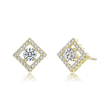 CZ Halo Stud Earrings In 14K Gold Over Brass