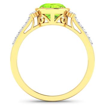 1.9ctw Green Peridot and Diamond 14K Yellow Gold Halo Ring