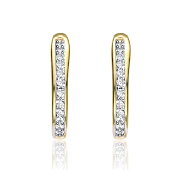 Pave CZ U-Shaped Hoop Earrings In 14K Gold Over Brass