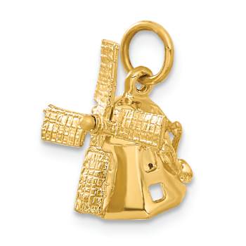 14k Yellow Gold 3D Textured Windmill Charm Pendant