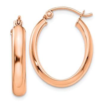 14K Rose Gold 7/8" Polished Oval Tube Hoop Earrings