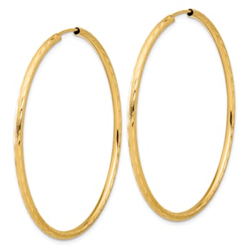 14k Yellow Gold Polished, Satin and Diamond-Cut 1 15/16" Endless
Hoop Earrings