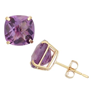 Cushion Amethyst 10K Yellow Gold Earrings 2.40ctw